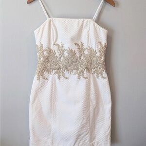 Lilly Pulitzer White Dress with Gold Embroidery